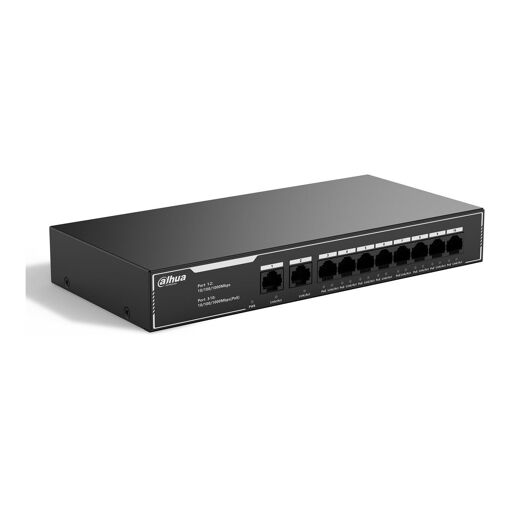 Commutateur Dahua SG1010LP - Économique - Non géré - 8 ports Gigabit Ethernet + 2 ports 10/100/1000 (Uplink) - Bureau - PoE (65 W)