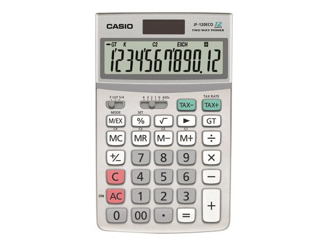 Casio JF-120ECO Desk Calculator - 12-Digit - Solar Panel, Battery