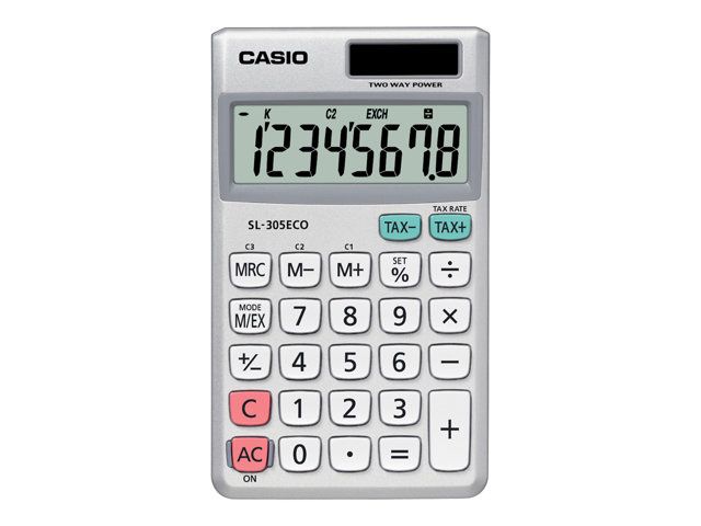 Casio SL-305ECO Pocket Calculator, 8-Digit, Solar Panel and Battery Power