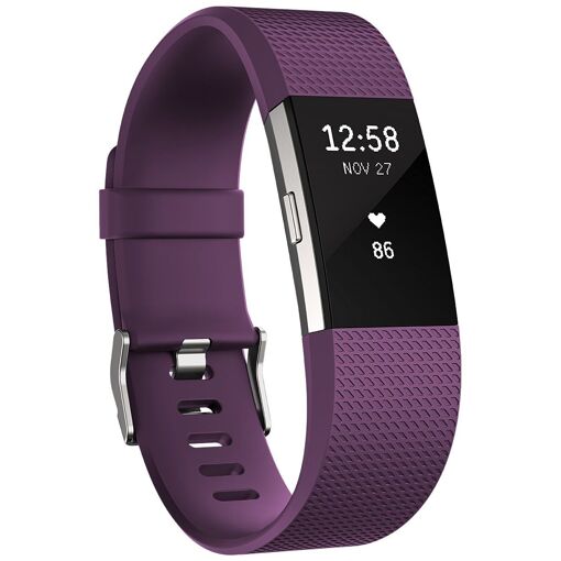 Fitbit Charge 2 - Plata - Rastreador de actividad con pulsera - Vino Tinto - Tamaño de pulsera: L - Monocromático - Bluetooth - 35 g