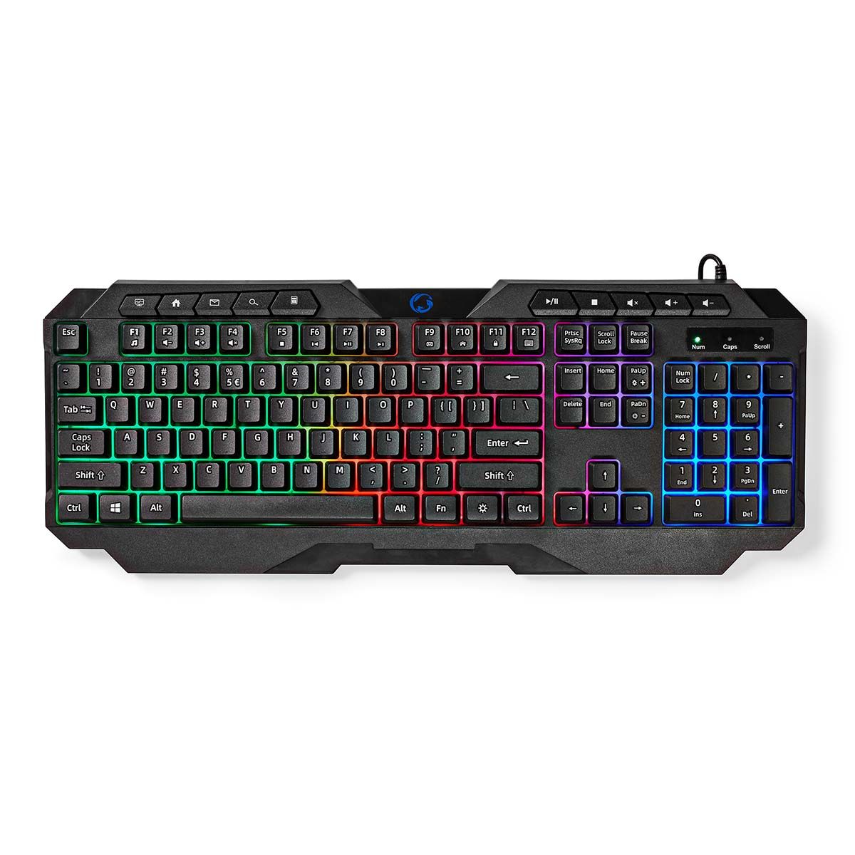 Teclado de juego Nedis con iluminación LED, USB Tipo A, Diseño EE. UU.