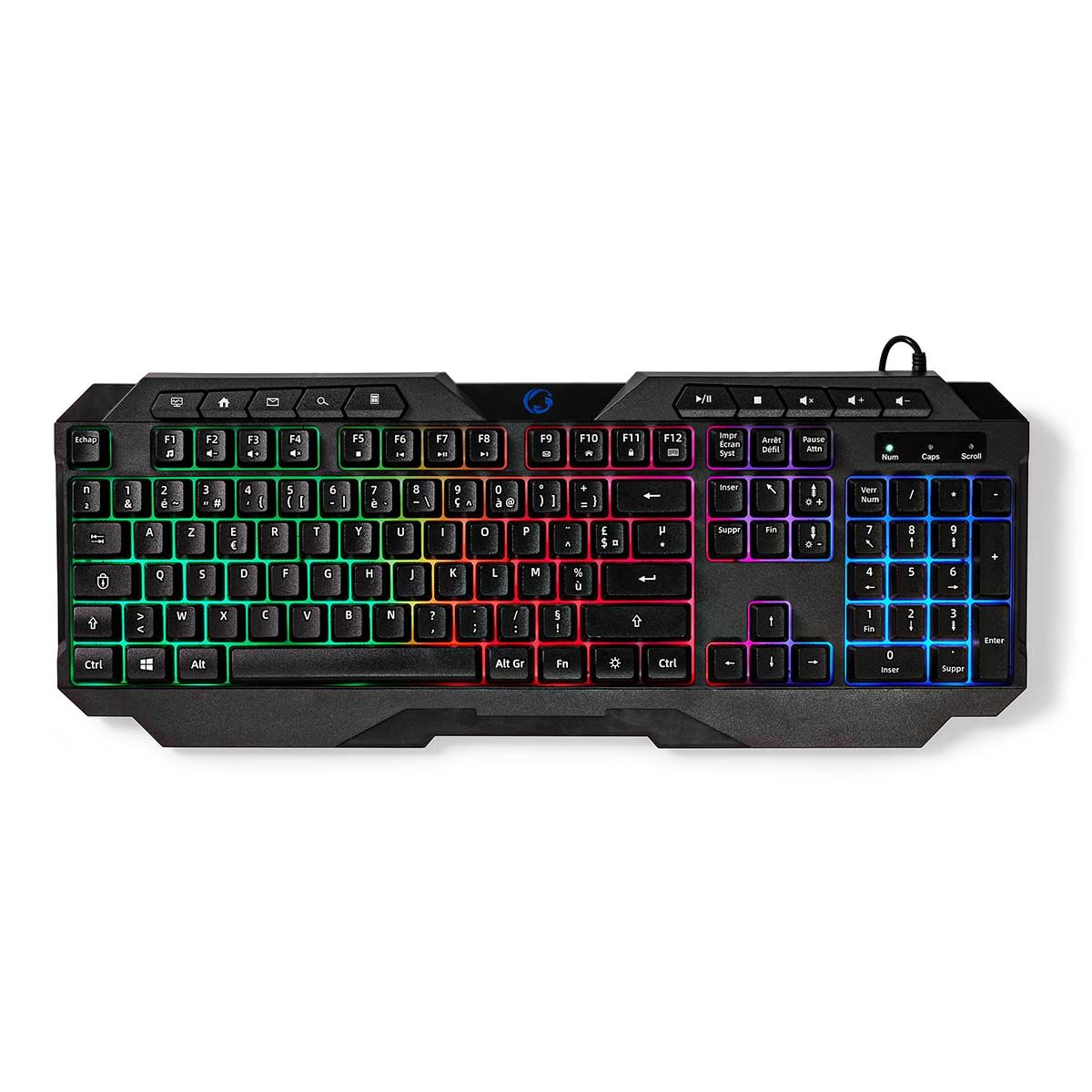 Teclado de juego con cable de Nedis y luces LED (conectar USB, diseño AZERTY, Francia)