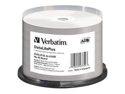 Verbatim DataLifePlus Pro 50x DVD+R DL - 8.5GB, 8x Speed, Large Thermal Printable Surface, Spindle