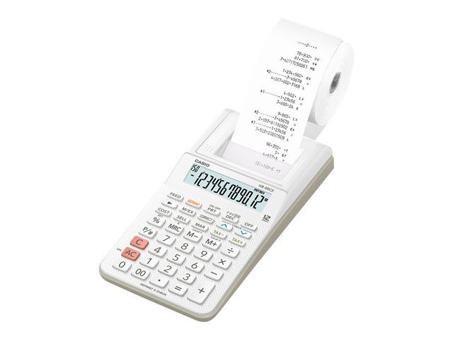 Casio HR-8RCE Calculator with Printer - 12-Digit LCD - Battery Powered - White
