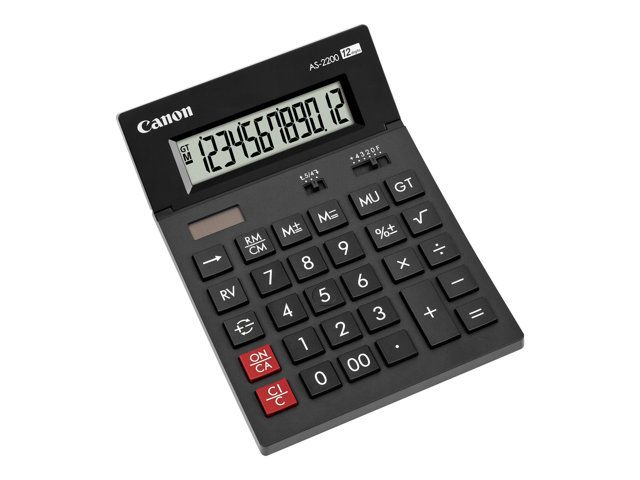 Canon AS2200 Desk Calculator - 12-Digit - Solar Panel & Battery - Dark Grey