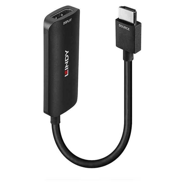 Adaptador de vídeo Lindy - Conector HDMI masculino a DisplayPort femenino con Micro-USB tipo B (solo alimentación) - 15.7 cm - negro - admite 4K60Hz (3840 x 2160)
