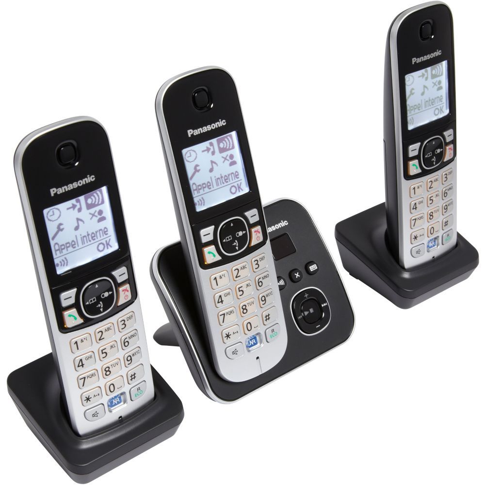 Panasonic KX-TG6823 Cordless Phone with Answering Machine - Black + 2 Handsets