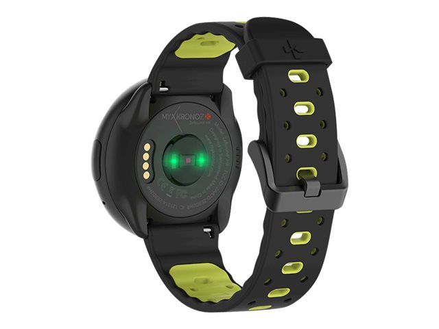 Monre intelligente MyKronoz ZeRound2HR Premium - 45 mm - Noir brossé - Bracelet en silicone - Noir/Jaune - Écran 1,22'' - 256 Mo - Bluetooth - 53 g