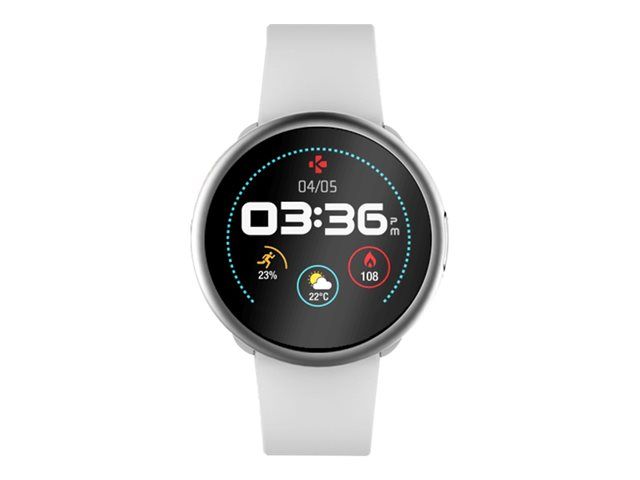 Monre intelligente MyKronoz ZeRound2 - Boîtier 45 mm - Argent - Bracelet en silicone - Blanc - Écran 1,22'' - 256 Mo - Bluetooth - 57 g