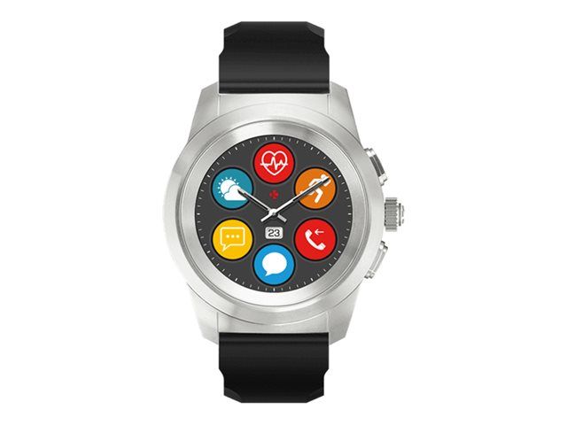 MyKronoz ZeTime Smartwatch - 44mm - Silver Brush - Silicone Strap - Black - 1.22" Display - Bluetooth - 90g