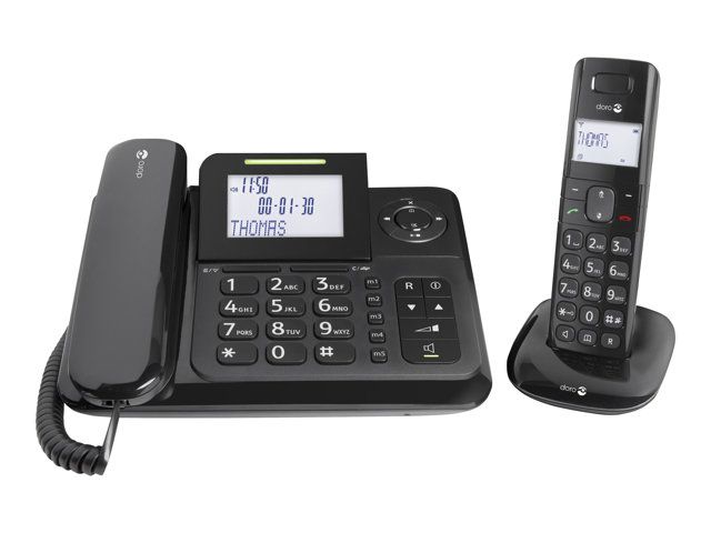 Doro Comfort 4005 - Corded/Wireless Caller ID Answering System - DECTGAP - Black + Additional Handset