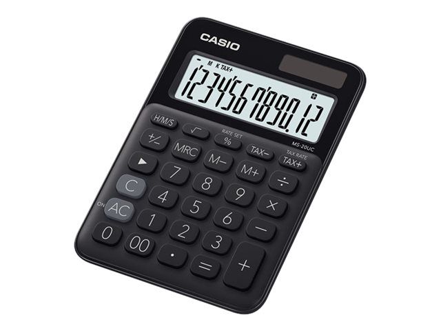 Casio MS-20UC Desk Calculator - 12-Digit Solar & Battery Power - Black