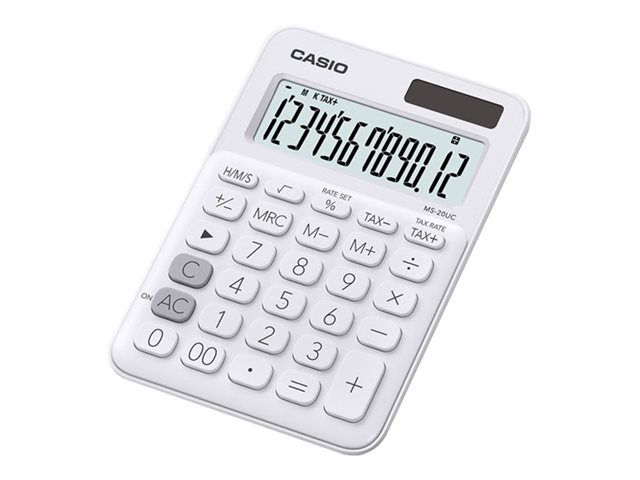 Casio MS-20UC Desk Calculator - 12 Digit - Solar & Battery Power - White
