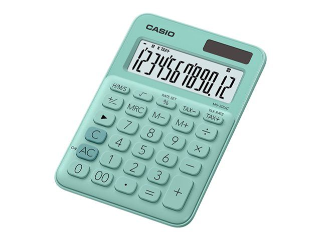 Calculatrice de bureau Casio MS-20UC - 12 chiffres - Énergie solaire et pile - Vert