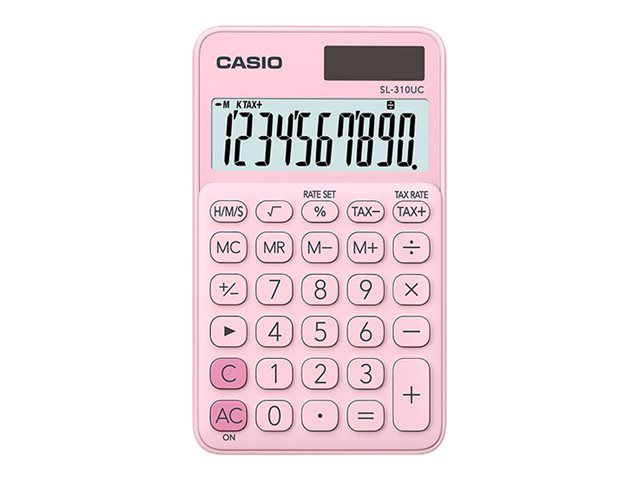 Casio SL-310UC Pocket Calculator, 10-Digit, Solar Panel & Battery Power, Pink