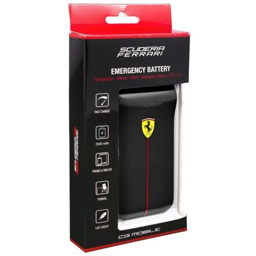 Ferrari 2500mAh Dual USB Power Bank - For Galaxy, iPhone, iPad, All Phones & Tablets - Black