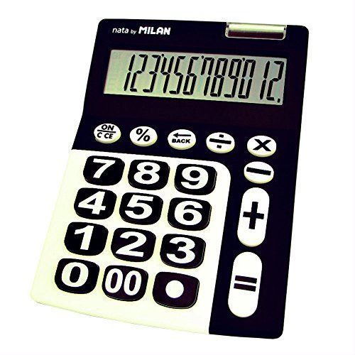 Milan 12-Digit Calculator, Large Keys, Black and White