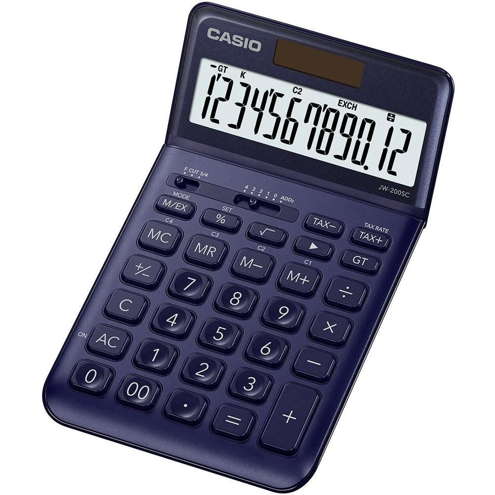 Casio JW-200SC Desktop Calculator - 12-Digit Solar and Battery Powered - Navy Blue