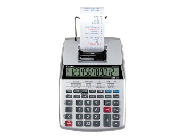 Canon P23-DTSC II Calculator with Printer - 12-Digit LCD - Battery Powered - Metallic Silver