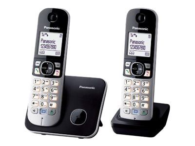 Panasonic KX-TG6812 Cordless Phone with Caller ID - DECTGAP - Black + 1 Additional Handset