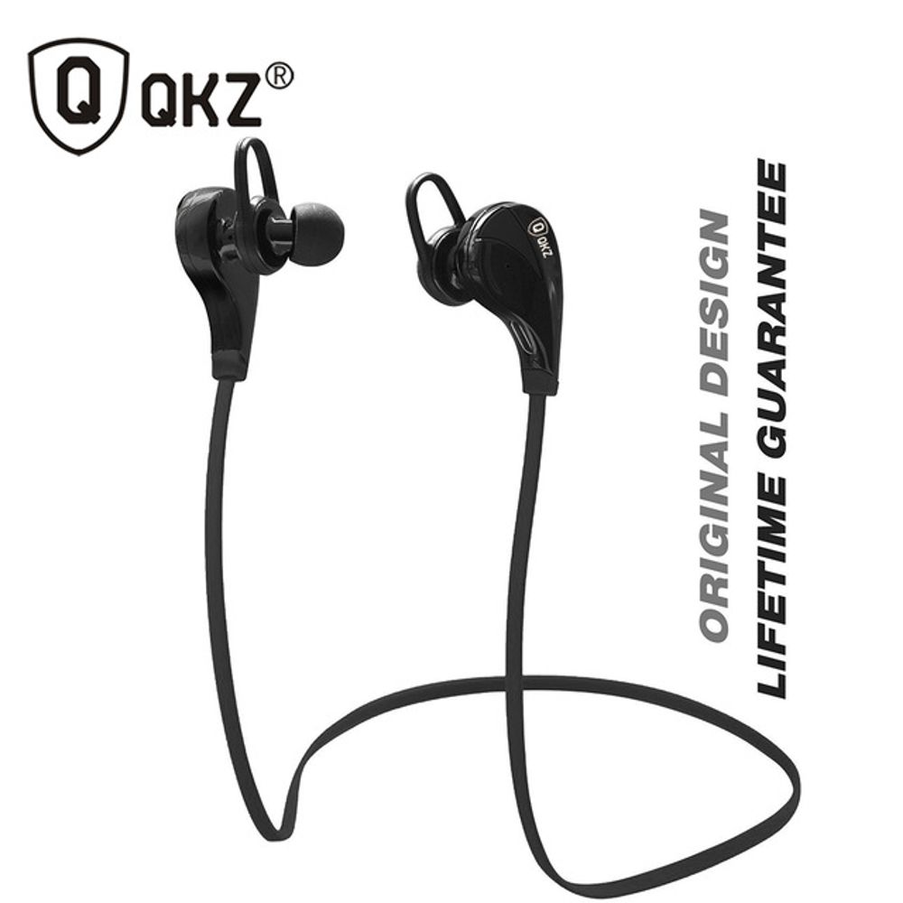 Auriculares inalámbricos Qkz Bluetooth universales negros para deportistas