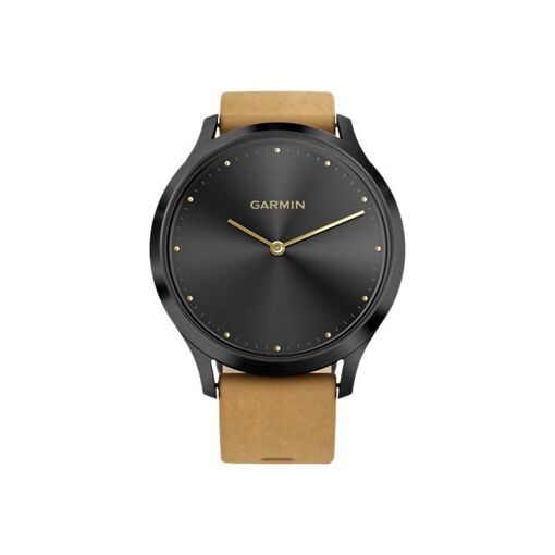 Garmin vívomove HR Premium Smartwatch - 43mm - Onyx Black - Leather Strap - Tan - Wrist Size: 6.22-8.07in - Monochrome - Bluetooth, ANT+