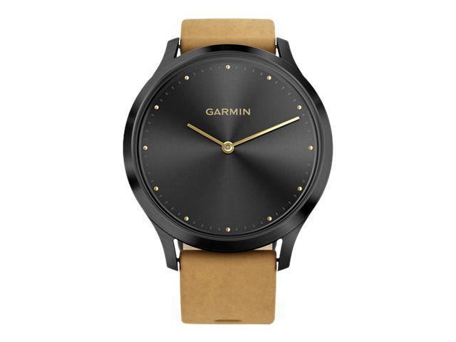 Garmin vívomove HR Premium Smartwatch - 43mm - Onyx Black - Leather Strap - Tan - Wrist Size: 6.22-8.07in - Monochrome - Bluetooth, ANT+