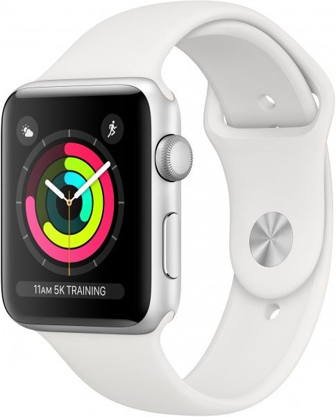 Apple Watch Series 3 (GPS) - 42mm Aluminum Case Silver with White Sport Band - 8GB - 32.3g