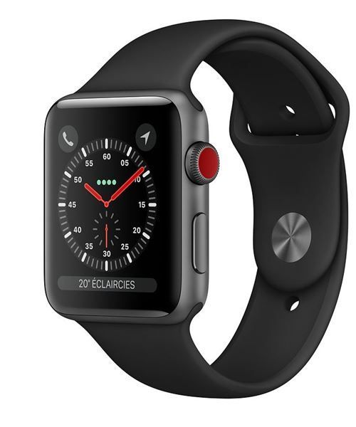 Apple Watch Series 3 (GPS + Cellular) - 42mm Aluminium Case Space Grey - Sport Black Band 140-210mm