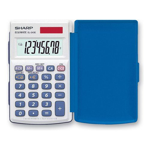 Sharp EL-243E Solar-Powered Calculator, 8-Digit Display, White