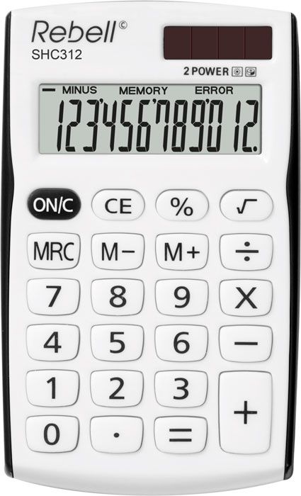 Rebell Pocket Calculator, RE-SHC312BK BX, White & Black, 12-Digit