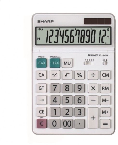 Sharp Calculator, EL 320W, White, Desk, 12-Digit Display