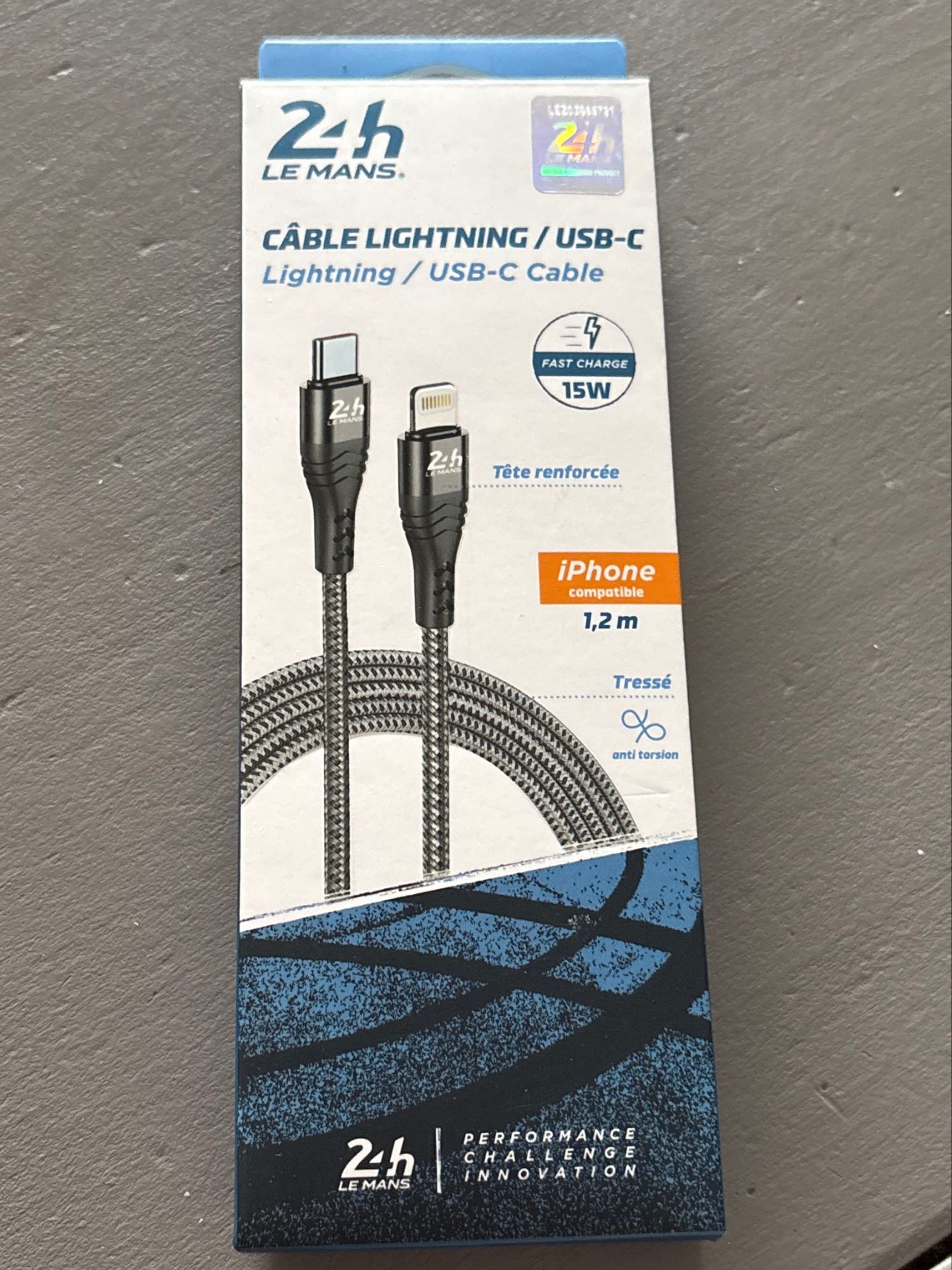 Câble USB-C vers Lightning Tresse 24h Le Mans