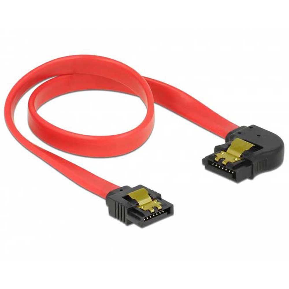 Delock SATA Cable - 30cm, Left-Angled Connector, Locked, Red