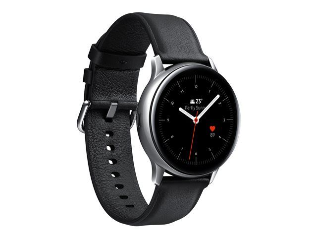 Samsung Galaxy Watch Active 2 - Reloj inteligente de 44 mm Acero inoxidable Plata con correa de cuero Negro - Pantalla de 1.4" - 4 GB - Wi-Fi, LTE, NFC, Bluetooth - 4G - 42 g
