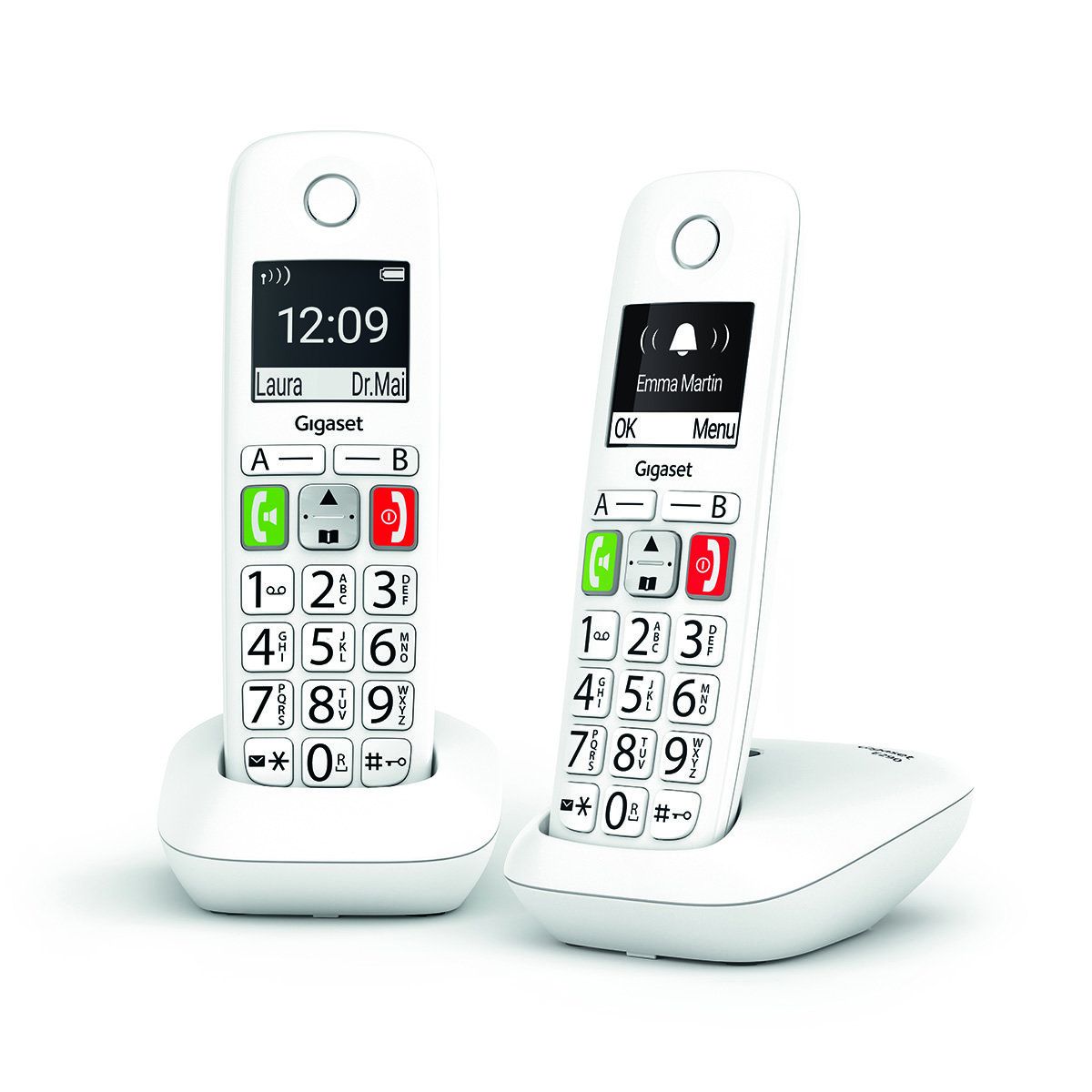 Gigaset E290 Duo - Cordless Fixed Telephone, White, 2 Handsets with Large Backlit Display, Wide Keys, Call Blocking
