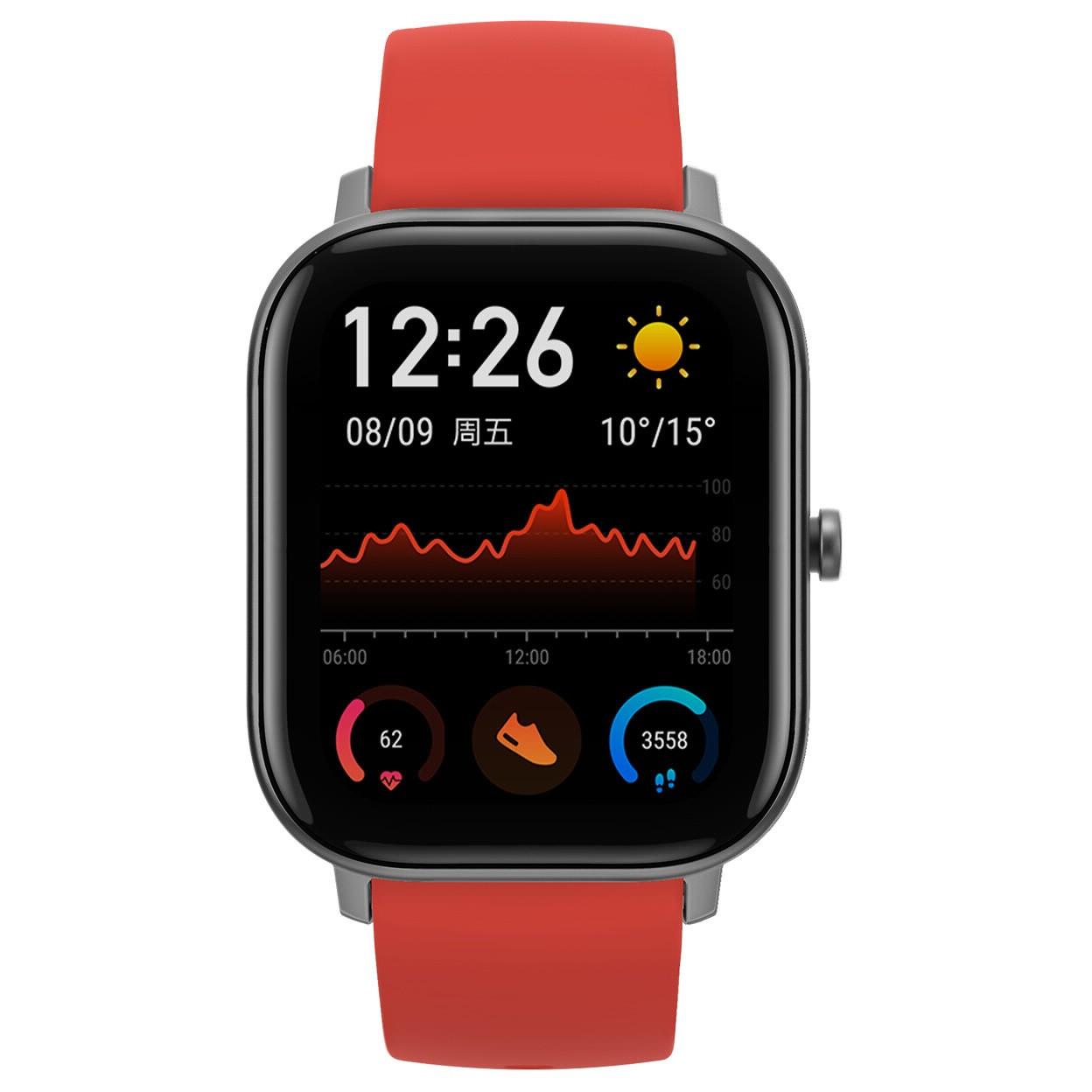 Amazfit GTS Smartwatch - Gray - Silicone Strap - Crimson Orange - 1.65" Display - NFC, Bluetooth - 24.8g