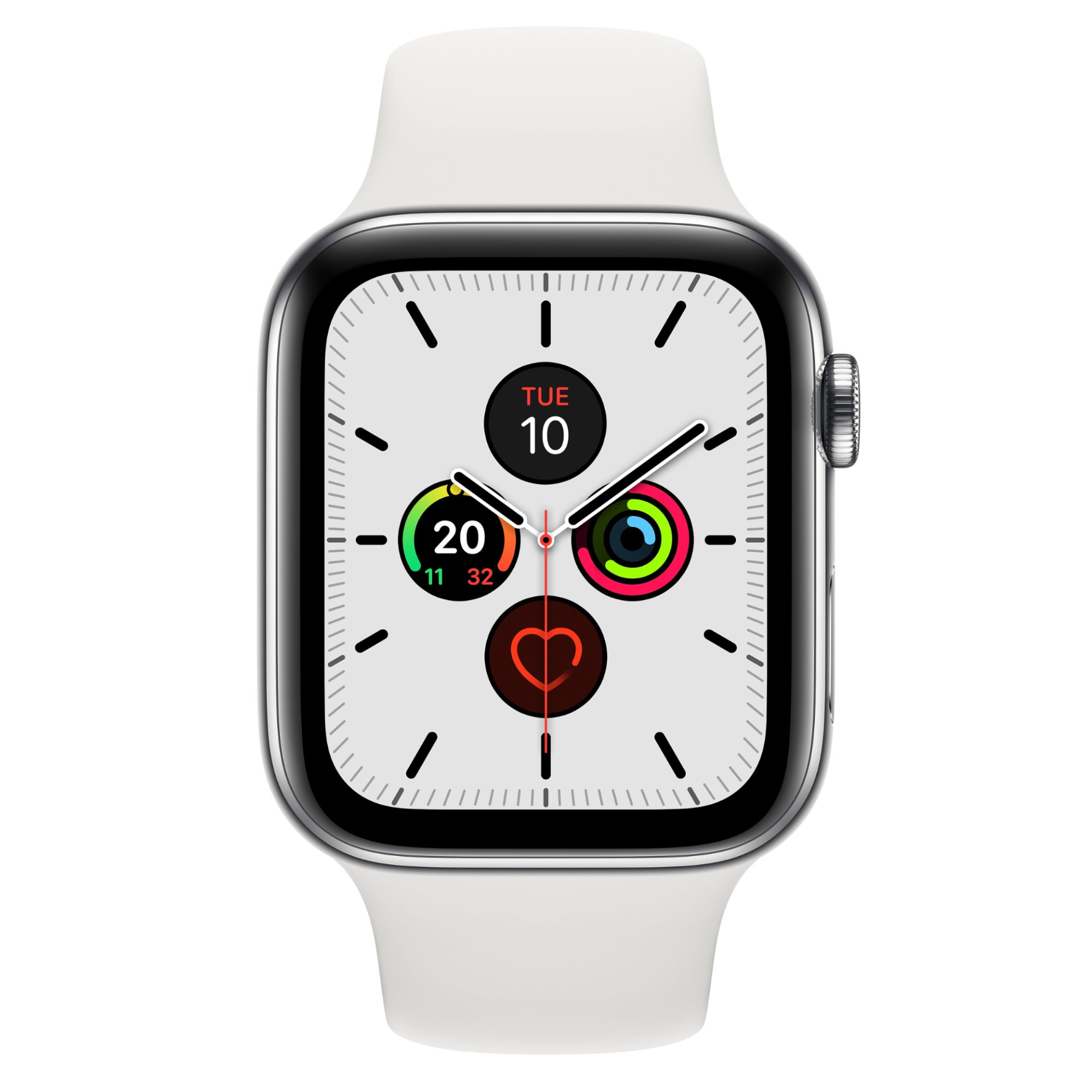 Apple Watch Series 5, 44mm, Digital, OLED Display, 368 x 448 pixels, Stainless Steel Band, Cellular, Wi-Fi, GPS (Satellite)