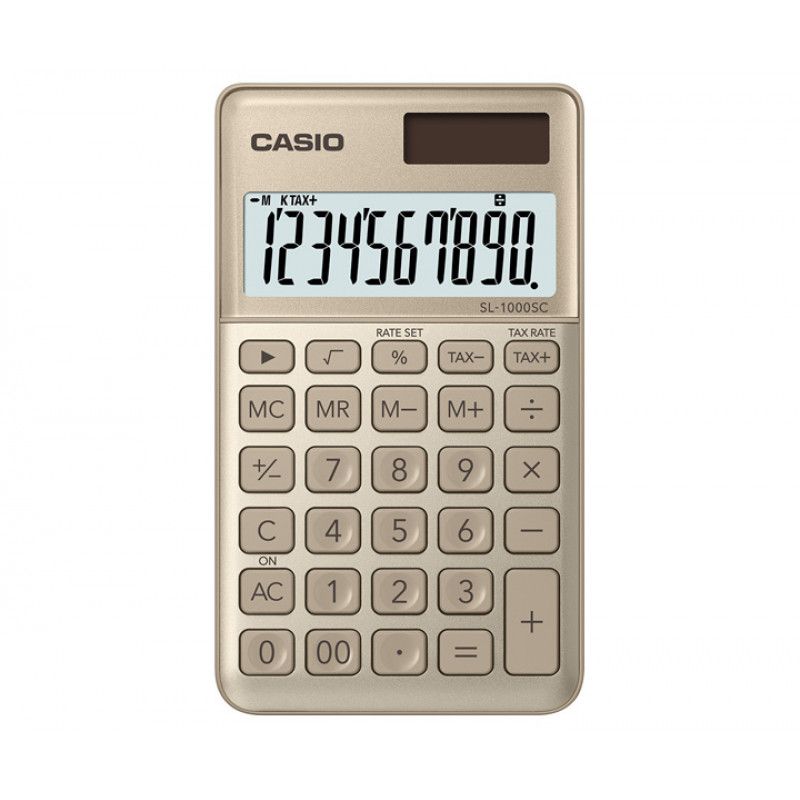 Casio SL-1000SC Solar-Powered Pocket Calculator, 10-Digit, Gold