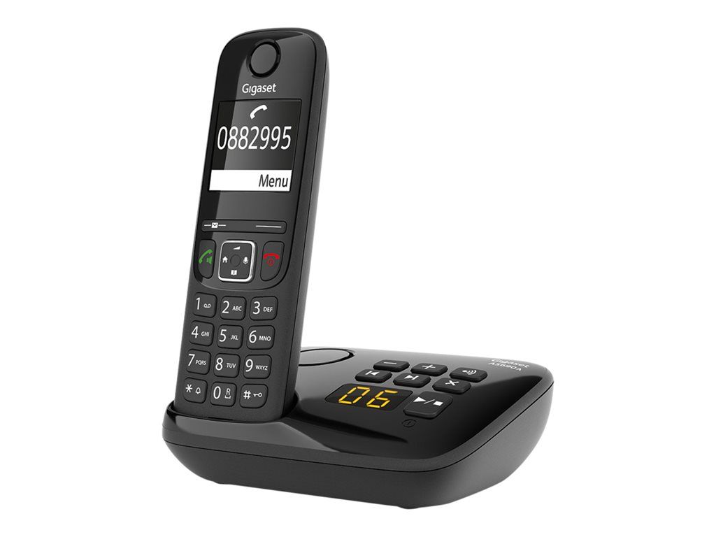 Gigaset AS690A Four Wireless Phone with Answering Machine - ECO DECTGAP - Black + 3 Handsets