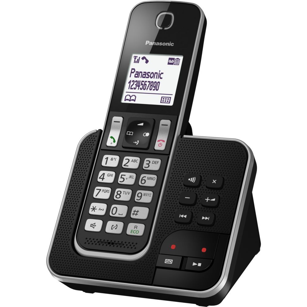 Panasonic KX-TGD320 - Cordless Phone - Answering Machine with Caller ID/Call Waiting - DECT GAP - 3-Way Conference Calling - Black, Silver