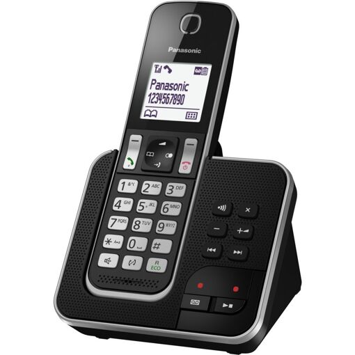 Teléfono inalámbrico Panasonic KX-TGD320 - Sistema de contestador con identificación del llamante/espera de llamada - DECT GAP - Conferencia de 3 vías - Negro, Plata