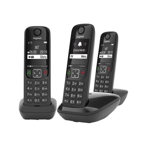 Gigaset AS690 Trio - Wireless Phone with Caller ID - ECO DECTGAP - Black + 2 Additional Handsets