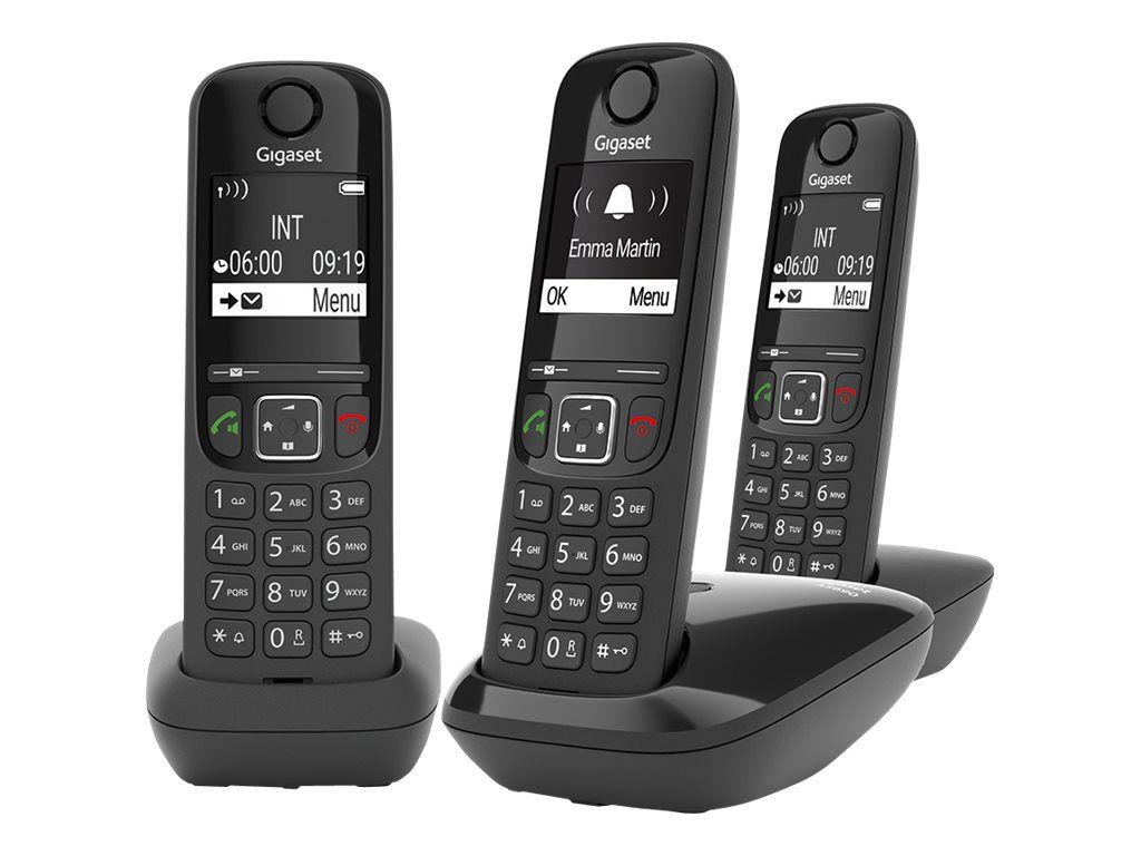 Gigaset AS690 Trio - Wireless Phone with Caller ID - ECO DECTGAP - Black + 2 Additional Handsets