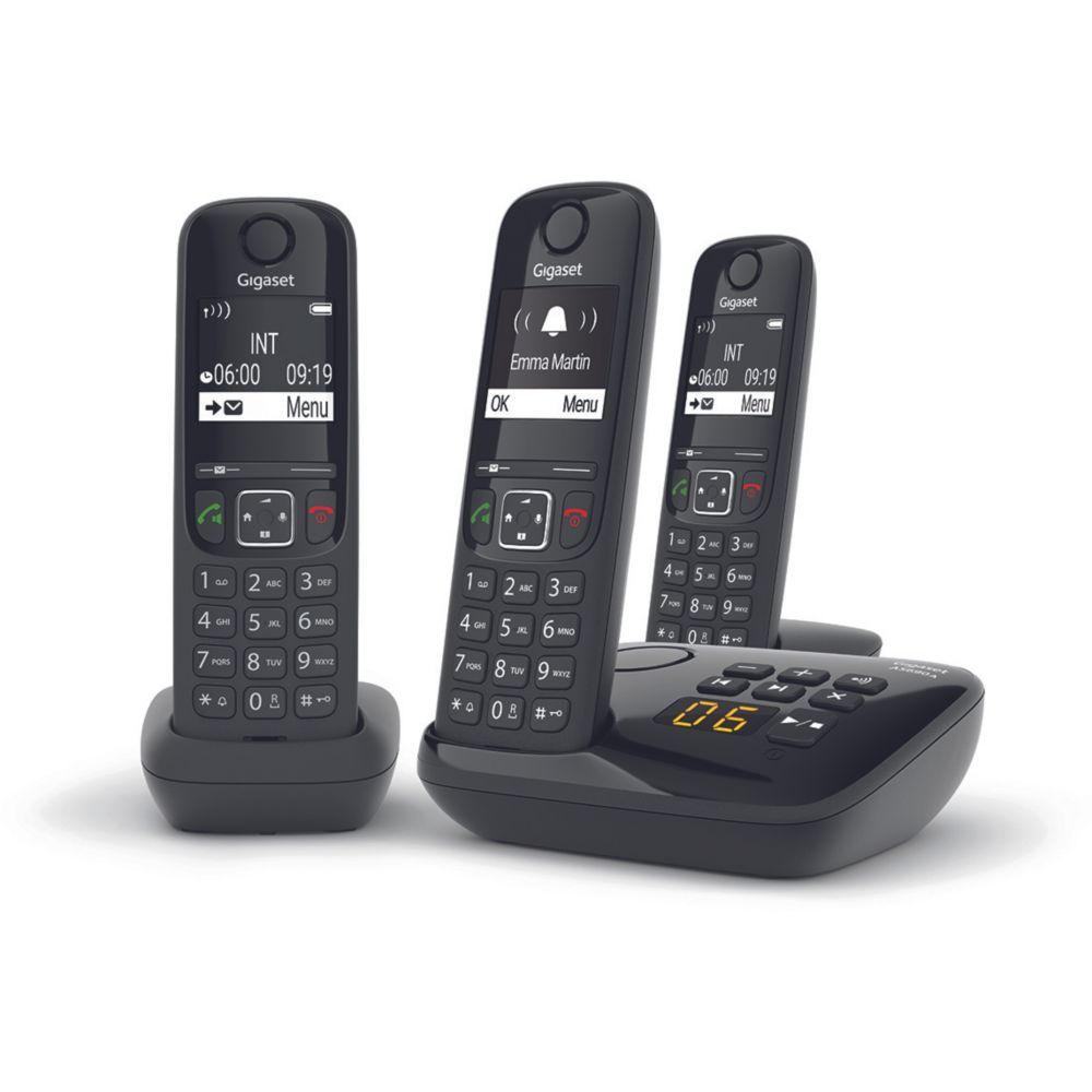 Gigaset AS690A Trio - Wireless Phone - Answering Machine System with Caller ID - Eco DECTGAP - Black + 2 Additional Handsets