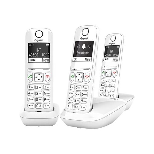 Gigaset AS690 Trio - Téléphone sans fil avec ID appelant - Éco DECTGAP - Blanc + 2 combinés supplémentaires