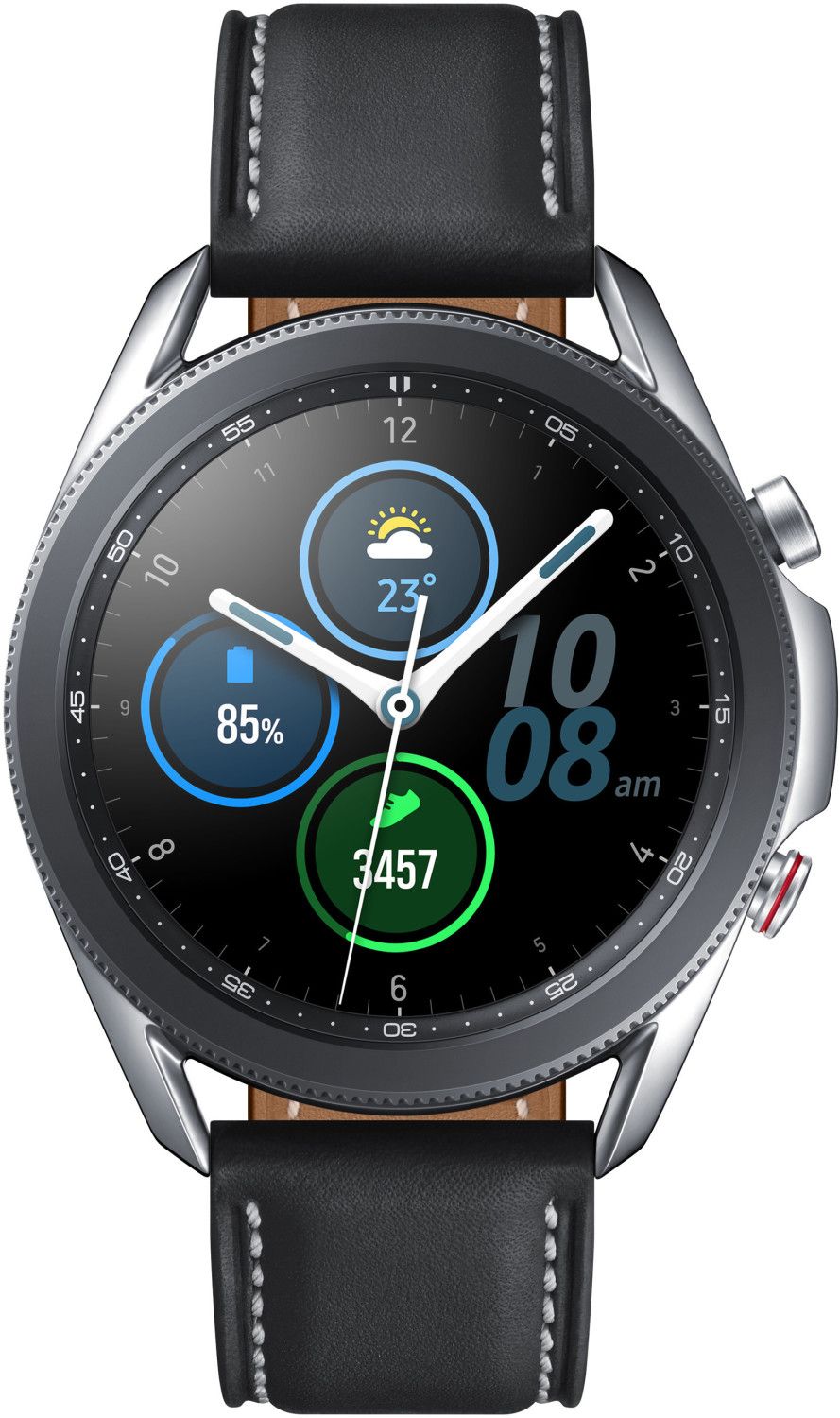 Samsung Galaxy Watch 3 - 45 mm - Plata Mística - Reloj inteligente con correa de cuero - Pantalla de 1,4 pulgadas - 8 GB - Wi-Fi, NFC, Bluetooth - 53,8 g