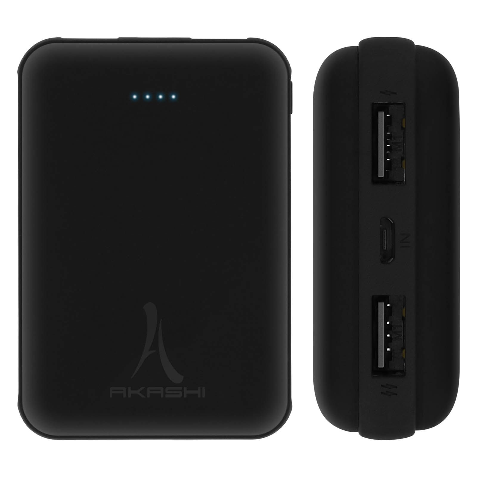 Akashi 10,000mAh External Charger 2x USB Ports + Micro USB Port - Black