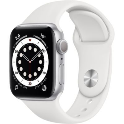 Apple Watch Series 6 (GPS) - Caja de aluminio de 40 mm plateada con pulsera deportiva blanca