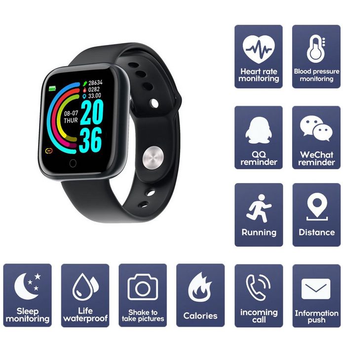 Qumox Smart Connected Watch with Heart Rate Monitor, Blood Pressure and Pedometer